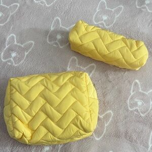 Yellow Quilted Bag and Pouch Set